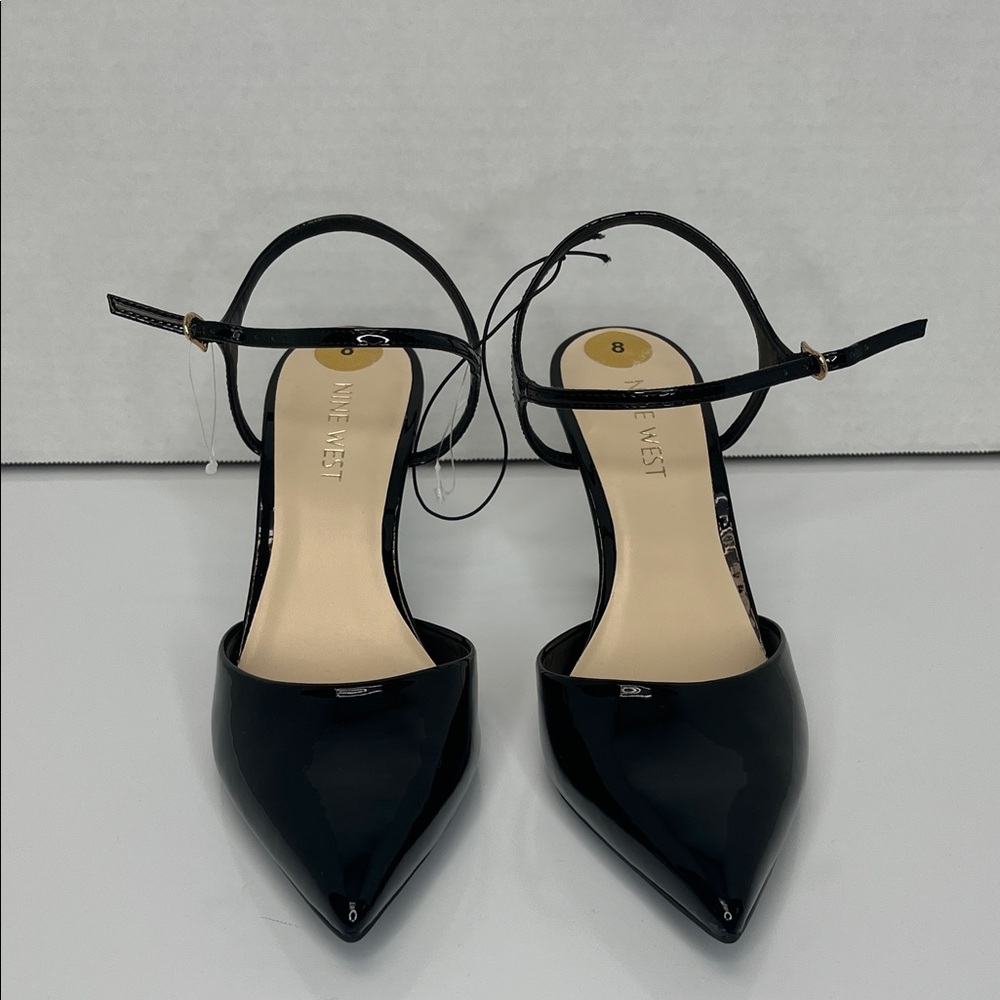 Nine West Glossy Black Heels with Gold Accents - Picture 4 of 8